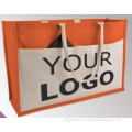 Screen Printed Logo Natural Jute Drawstring Burlap Bags, promotional handle jute shopping bag, US Flag Design Large Jute Tote Ba